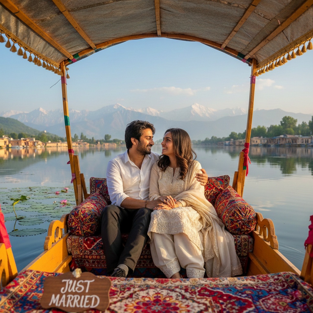 Kashmir honeymoon view with lake and mountains
